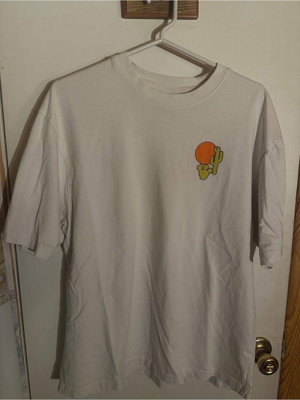 Zara White Short-Sleeve Tee with Orange Sun and Green Cactus Graphic
